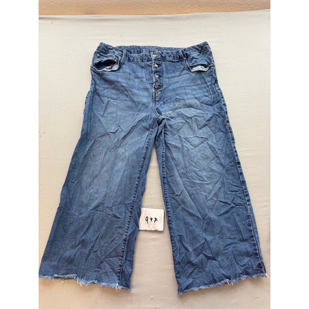 Time and Tru Womens High Rise Wide Leg Jeans Blue Button Fly Frayed Hem Size 18